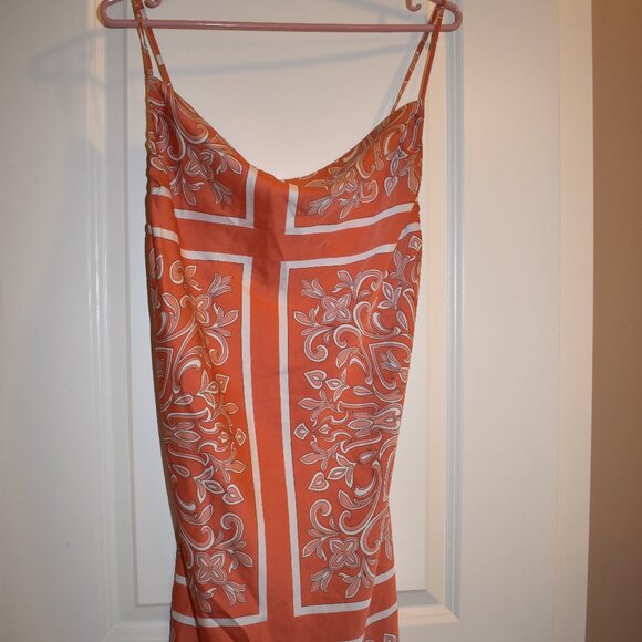 Forever 21 Dress – Women’s M – Orange Slip Satin Floral – Y2K 90s Hippie 70s - Picture 2 of 3